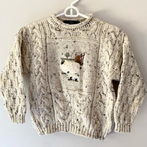 Tivoli Pure Wool Cream/Marble Sheep Cable Knit Sweater Toddler 5/7